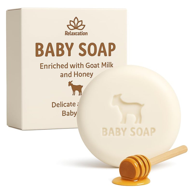 Relaxcation MADE IN USA Baby Soap Bar with Goat Milk and Honey - Naturally Cold Processed from Organic Ingredients - Delicate for Newborn Skin, Gift for babys, Kids, Toddlers and Adults - Handmade in USA - Image 1